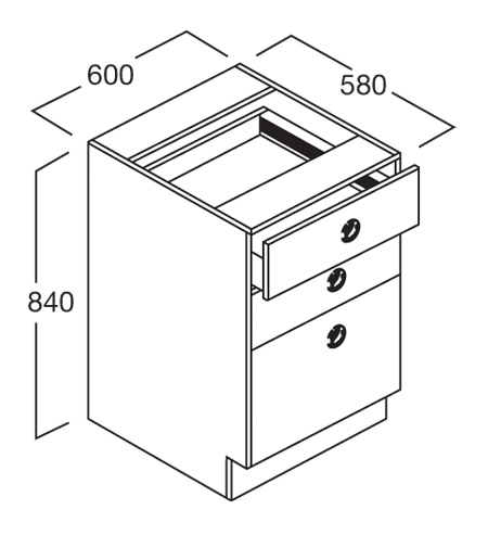 3 Drawer Bench Cupboard 600