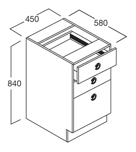 Bench Cupboard Fixed 450, 3 Drawer Techn - Batger Australia