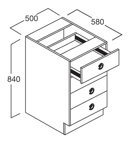 Bench Cupboard Fixed 500 4 Drawer Techno - Batger Australia