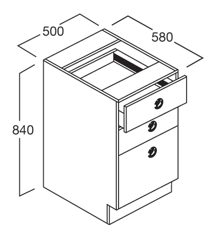 3 Drawer Bench Cupboard 500